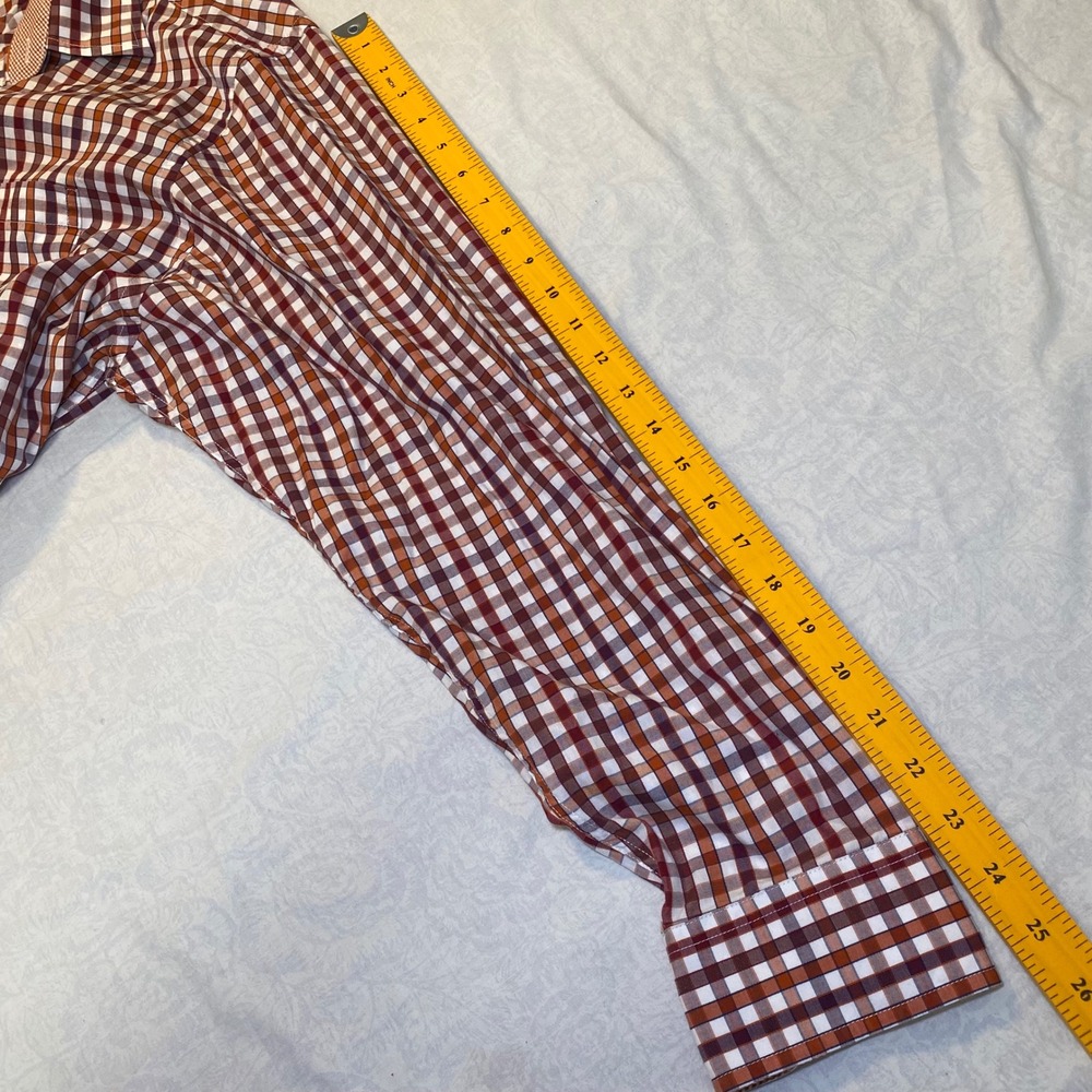 Johnston & Murphy Mens XXL Tailored Fit Gingham Button Down Shirt Orange Purple - Picture 6 of 9